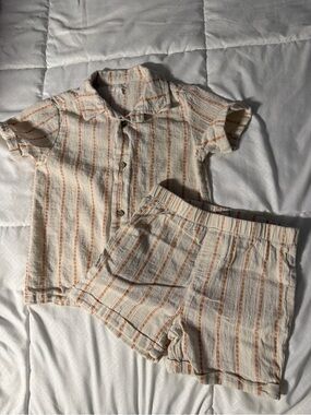 Tahari Cream and Orange Striped Kids Matching Set